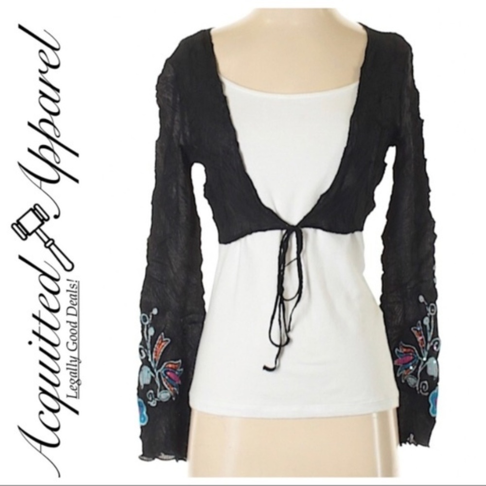 Kisca by Komarov Crop Embroidered Sequin Crop Syle Outer Top